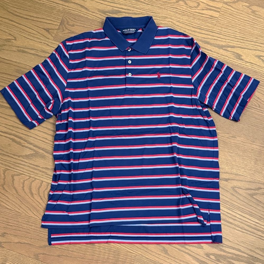 Polo by Ralph Lauren Men's Blue and Red Striped Polo